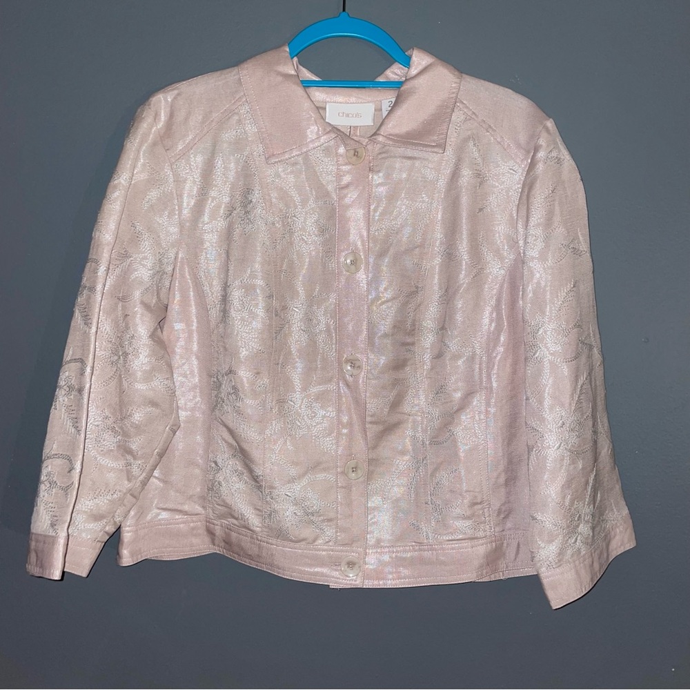 NWT Chico’s Pink Floral Print Button Up Jacket